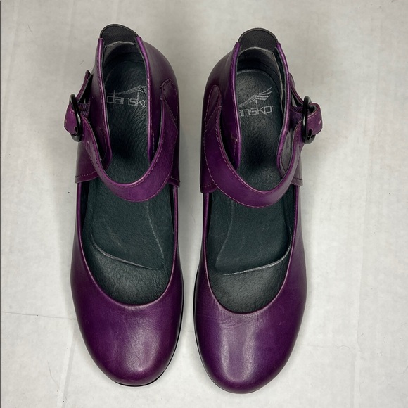 Dansko Rebel Purple Leather Mary Jane Wedge Pump, Ankle Strap, EU 38, US 7.5 -8 - Picture 4 of 11